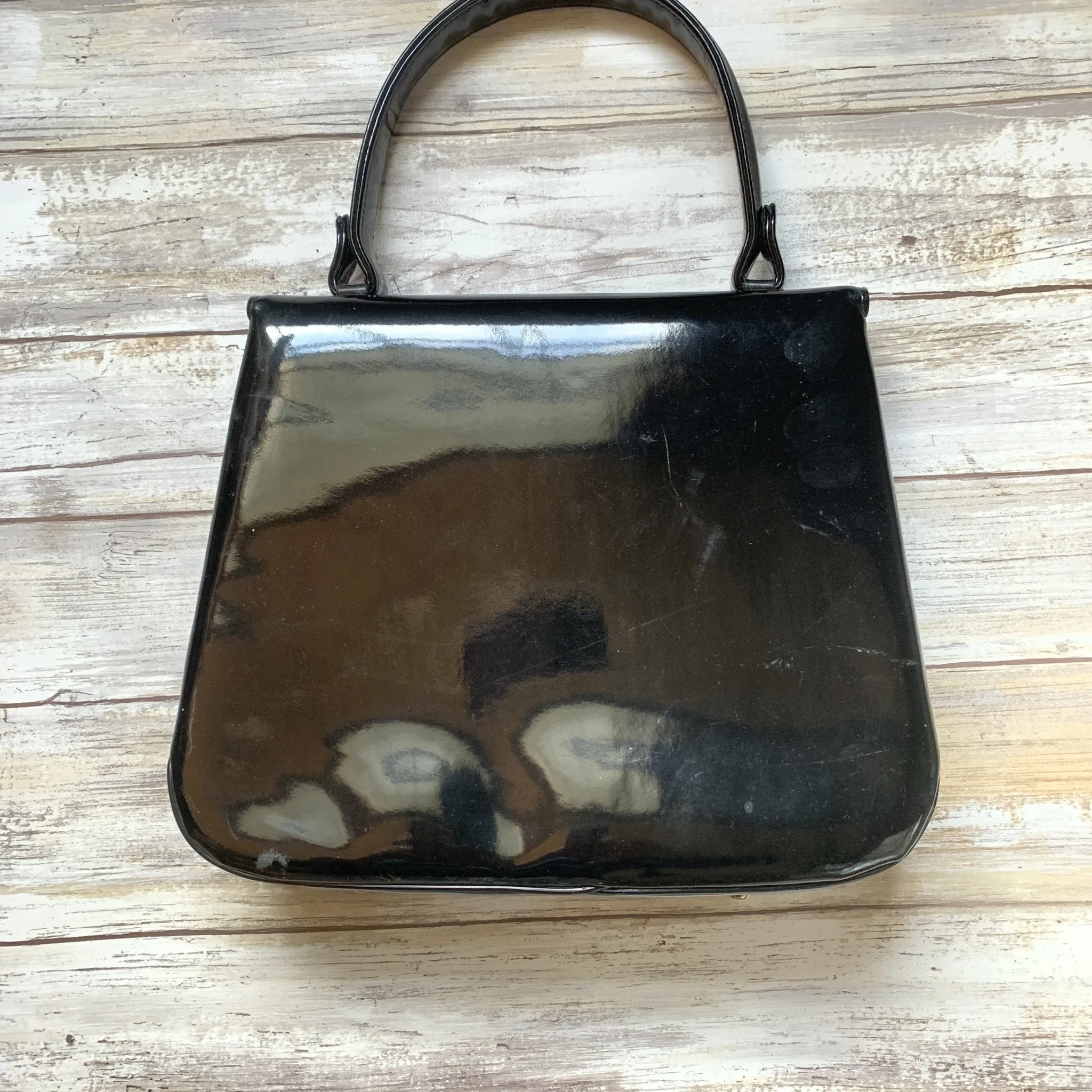 1950s Black Patent Leather Purse / Handbag. Vintage Saks Fifth Avenue Bag. Gift for a Fashionista.