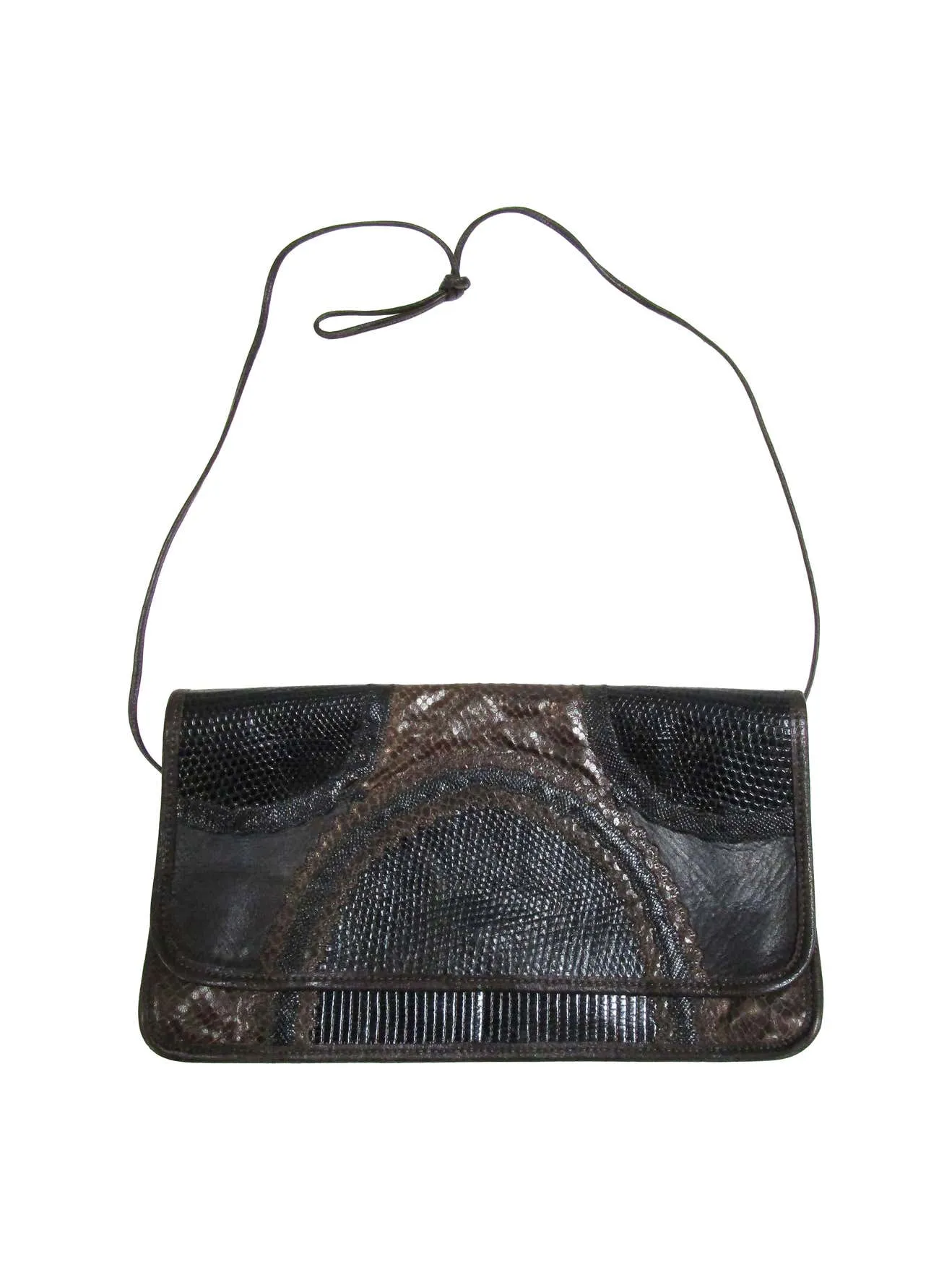 1980's Carlos Falchi Black Exotic Skins Clutch w/ Shoulder Strap