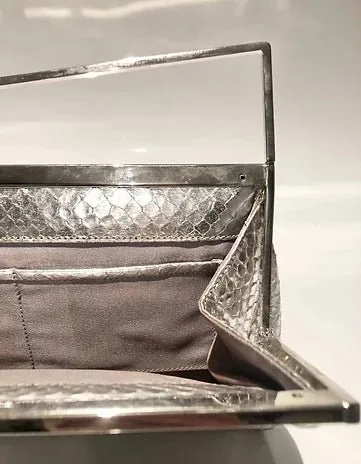 1990s GIANNI VERSACE SILVER SNAKE SKIN MEDUSA CLUTCH BAG