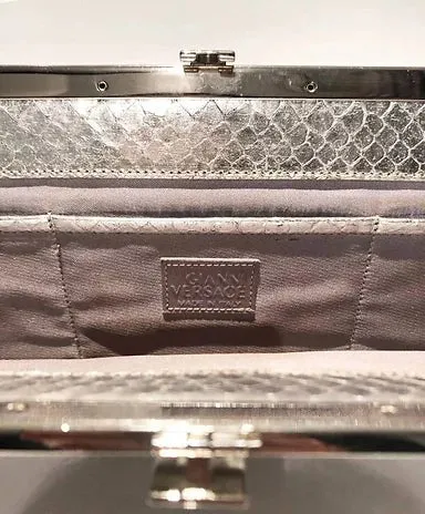 1990s GIANNI VERSACE SILVER SNAKE SKIN MEDUSA CLUTCH BAG