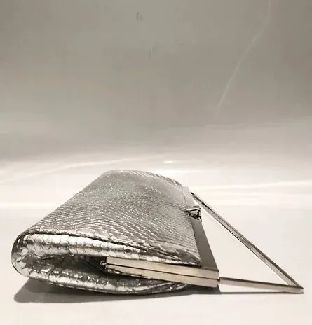 1990s GIANNI VERSACE SILVER SNAKE SKIN MEDUSA CLUTCH BAG