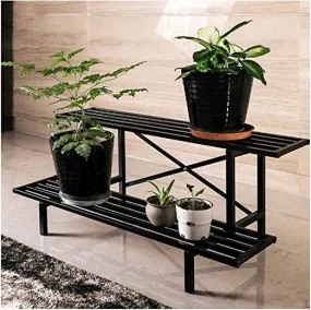 2 Tier Flower Racks Metal Plant Patio Standing Flower Shelf Holder