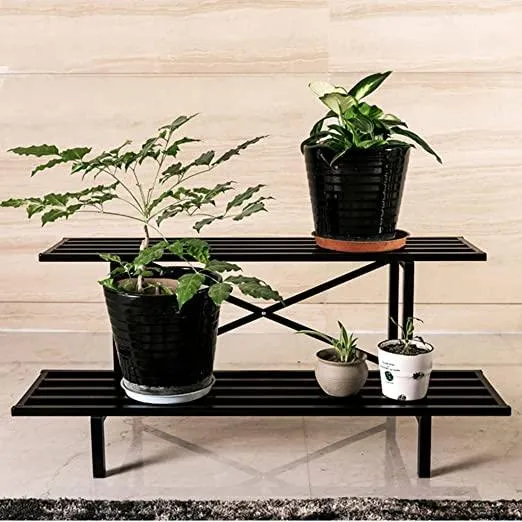 2 Tier Flower Racks Metal Plant Patio Standing Flower Shelf Holder