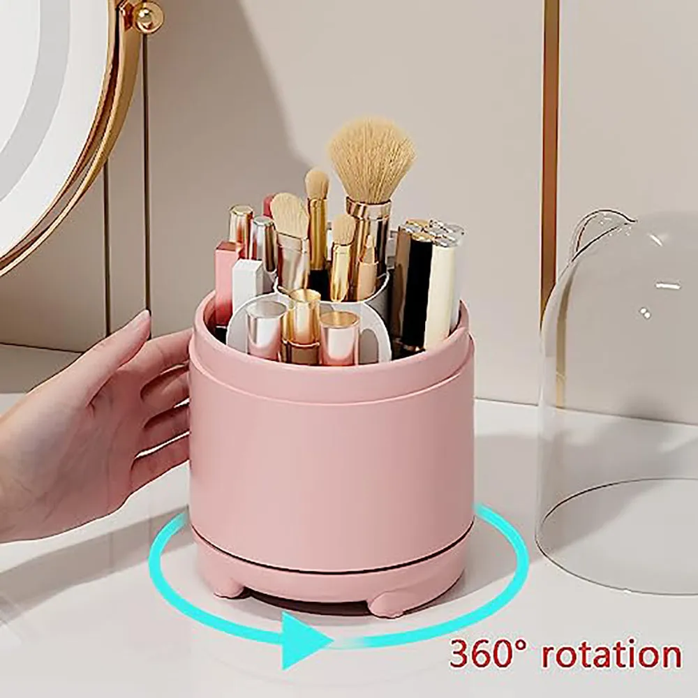 360° Rotating Dust-proof Cosmetic Storage Box, Pink