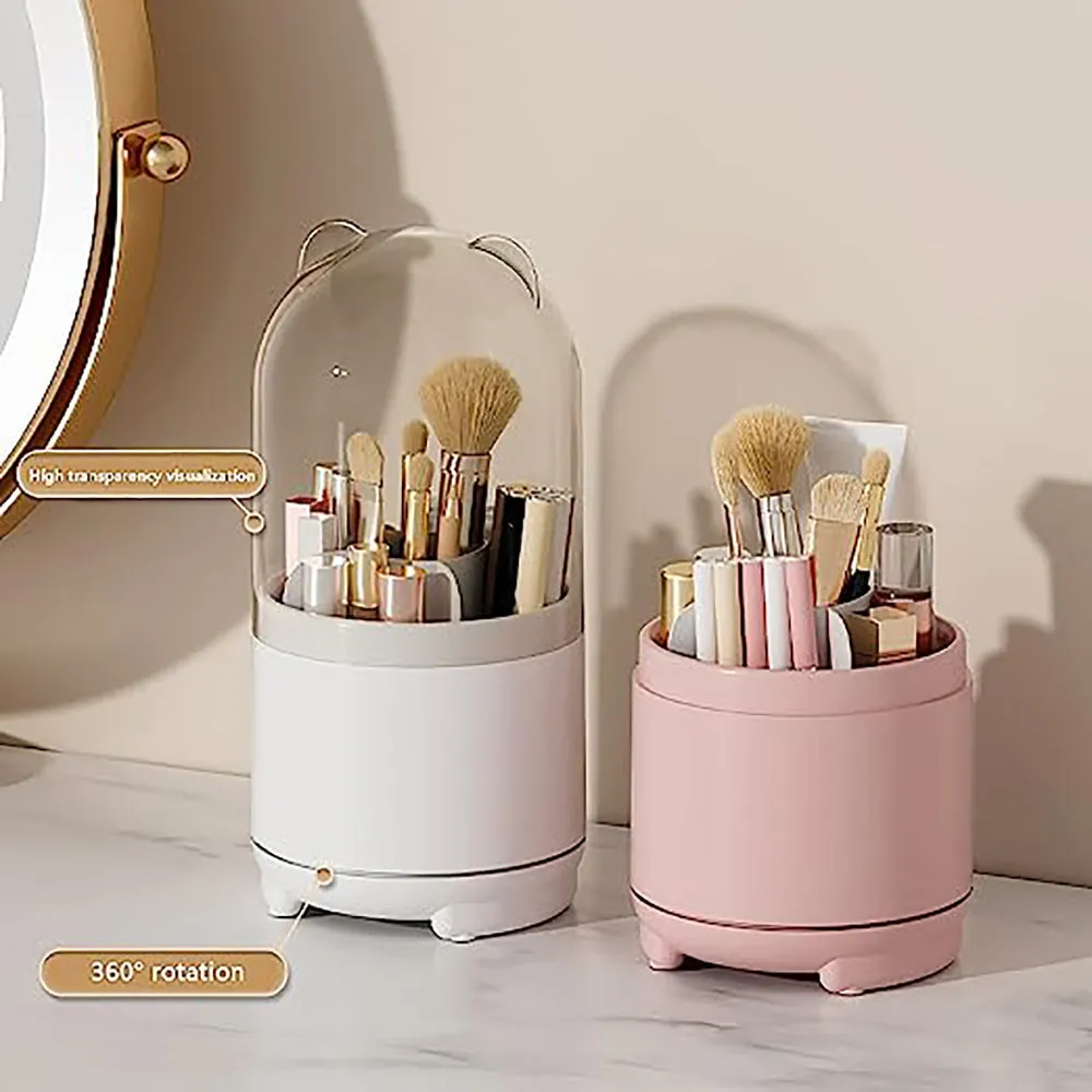 360° Rotating Dust-proof Cosmetic Storage Box, Pink