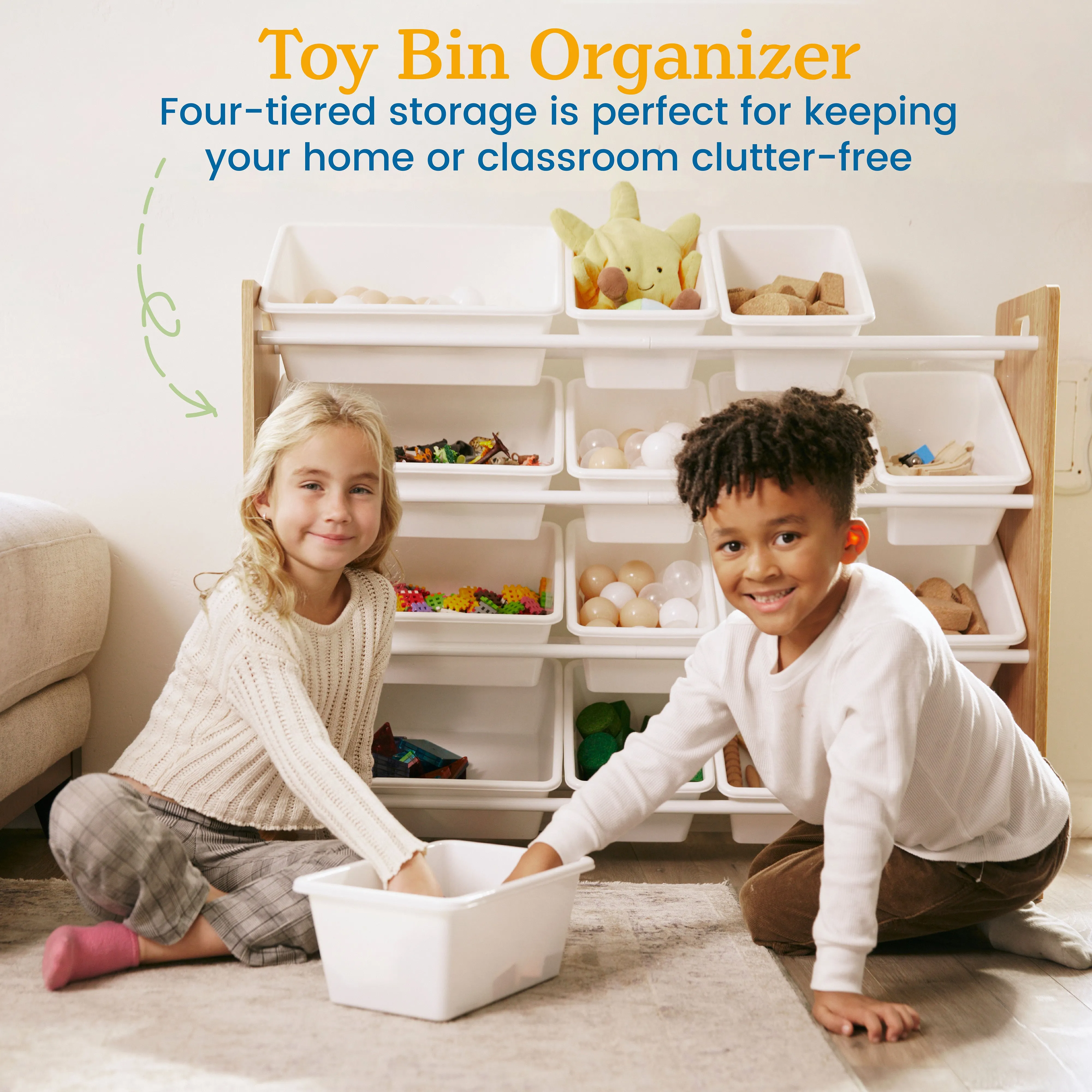 4-Tier Organizer with 16 Bins, Toy Storage