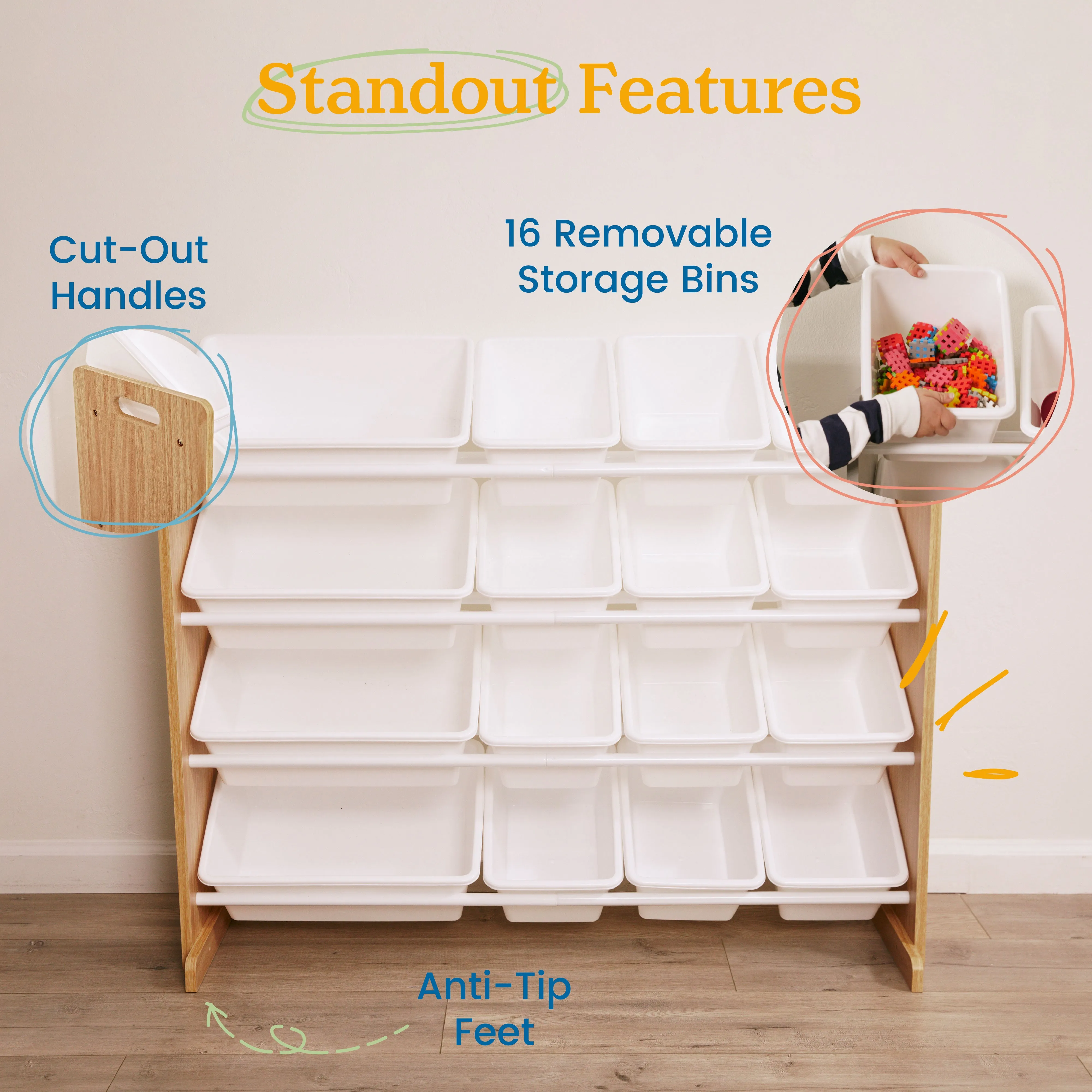 4-Tier Organizer with 16 Bins, Toy Storage