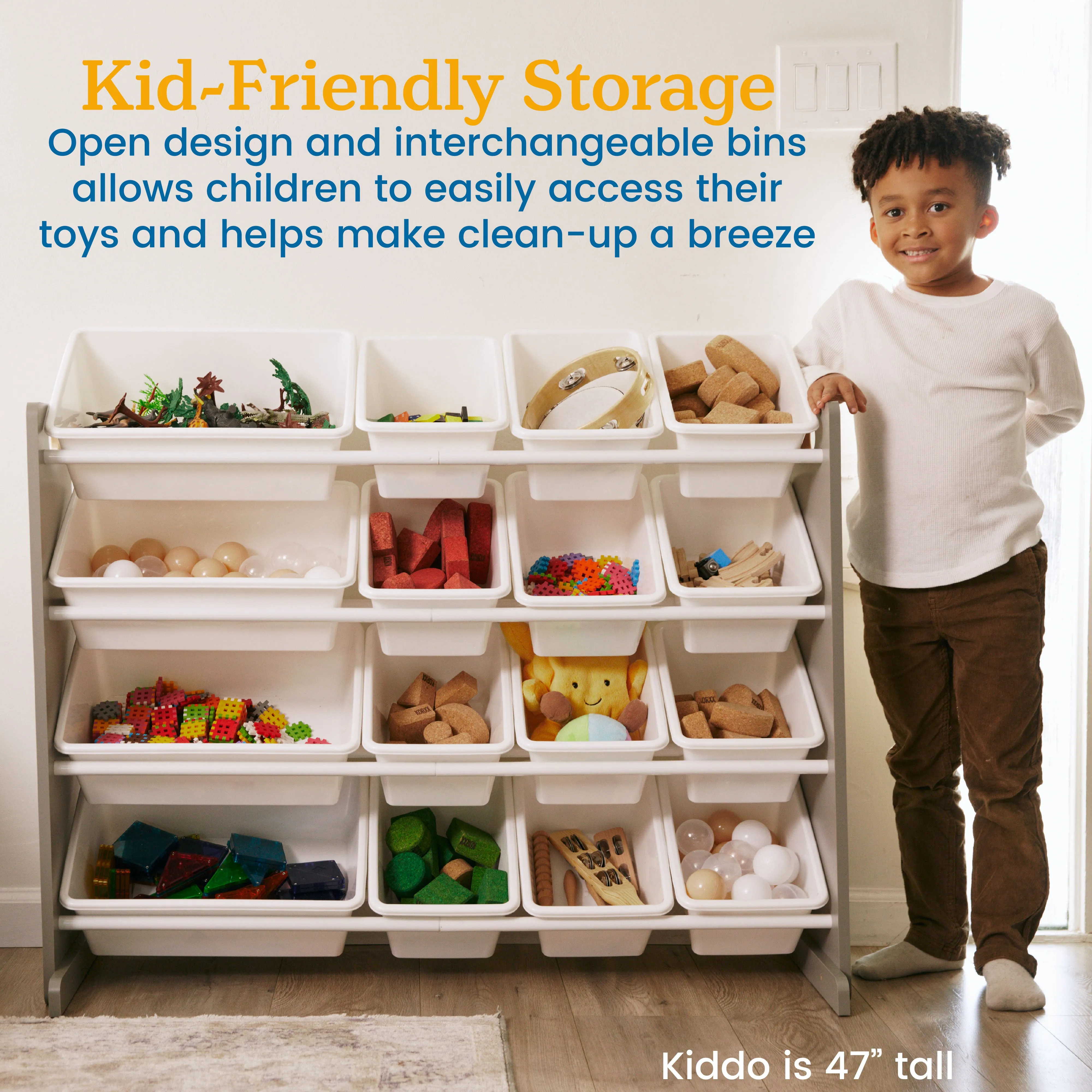 4-Tier Organizer with 16 Bins, Toy Storage