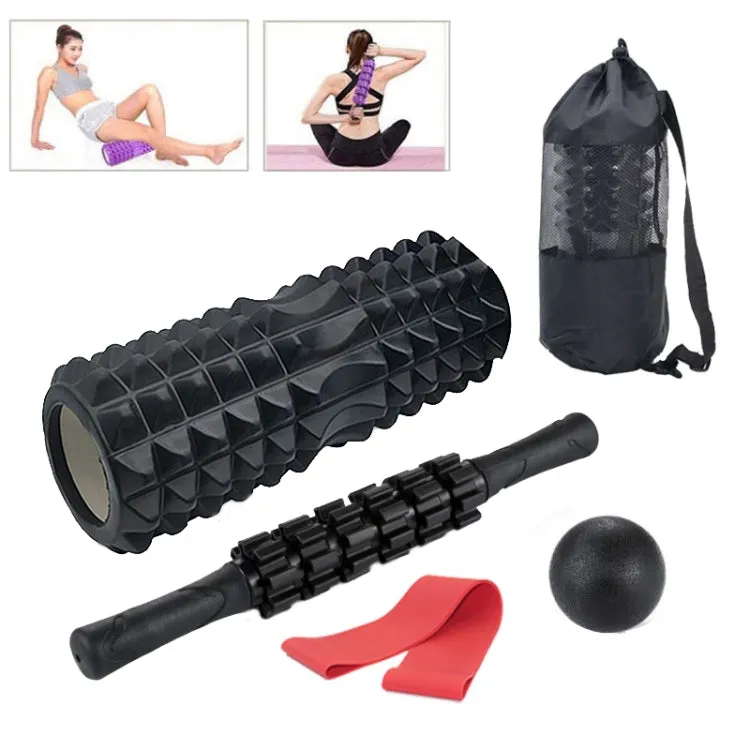 4pcs/set Crescent Hollow Foam Roller Yoga Column Set Fitness Muscle Relaxation Massager Set(33cm Black)