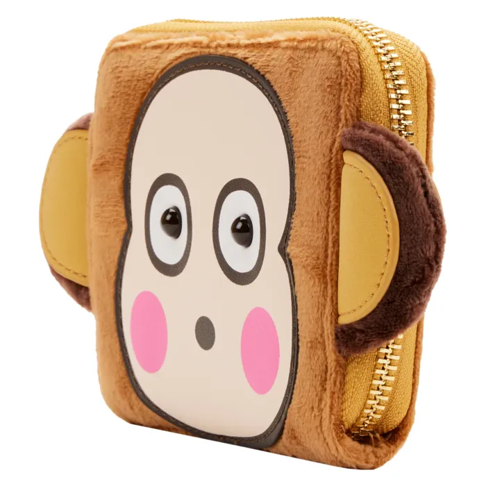 4" Sanrio - Monkichi Plush Suede Faux Leather Zip Around Wallet Loungefly