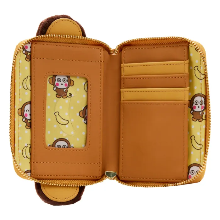 4" Sanrio - Monkichi Plush Suede Faux Leather Zip Around Wallet Loungefly