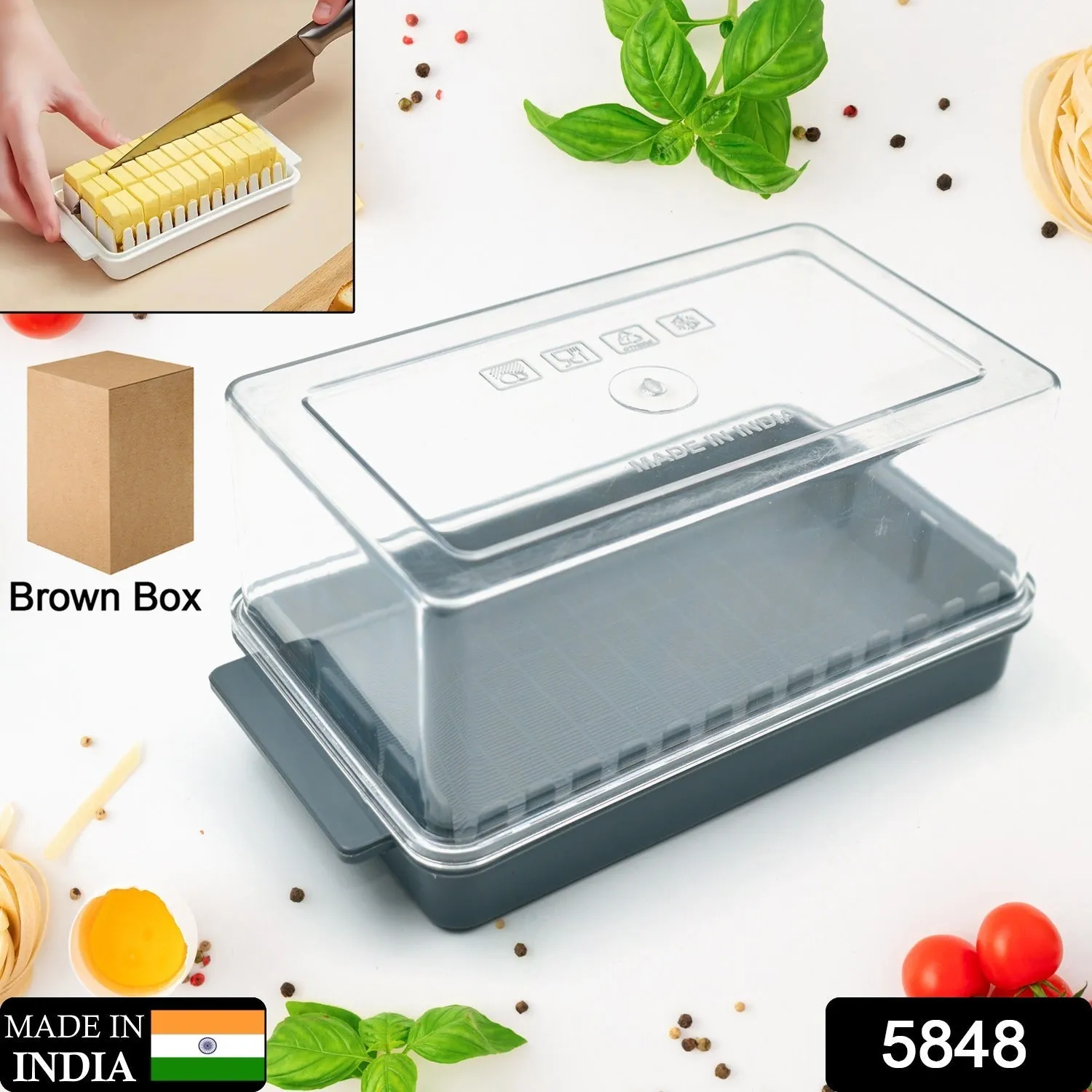 5848 Butter storage box with slicer for easy cutting,cheese butter organizer dispenser for kitchen refrigerator,Transparent plastic butter box with lid,butter cutter slicer storage tray (1 Pc)