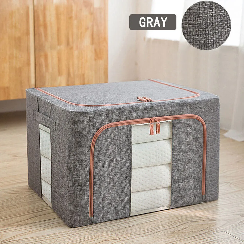 60L Foldable Linen Storage Box with Steel Frame