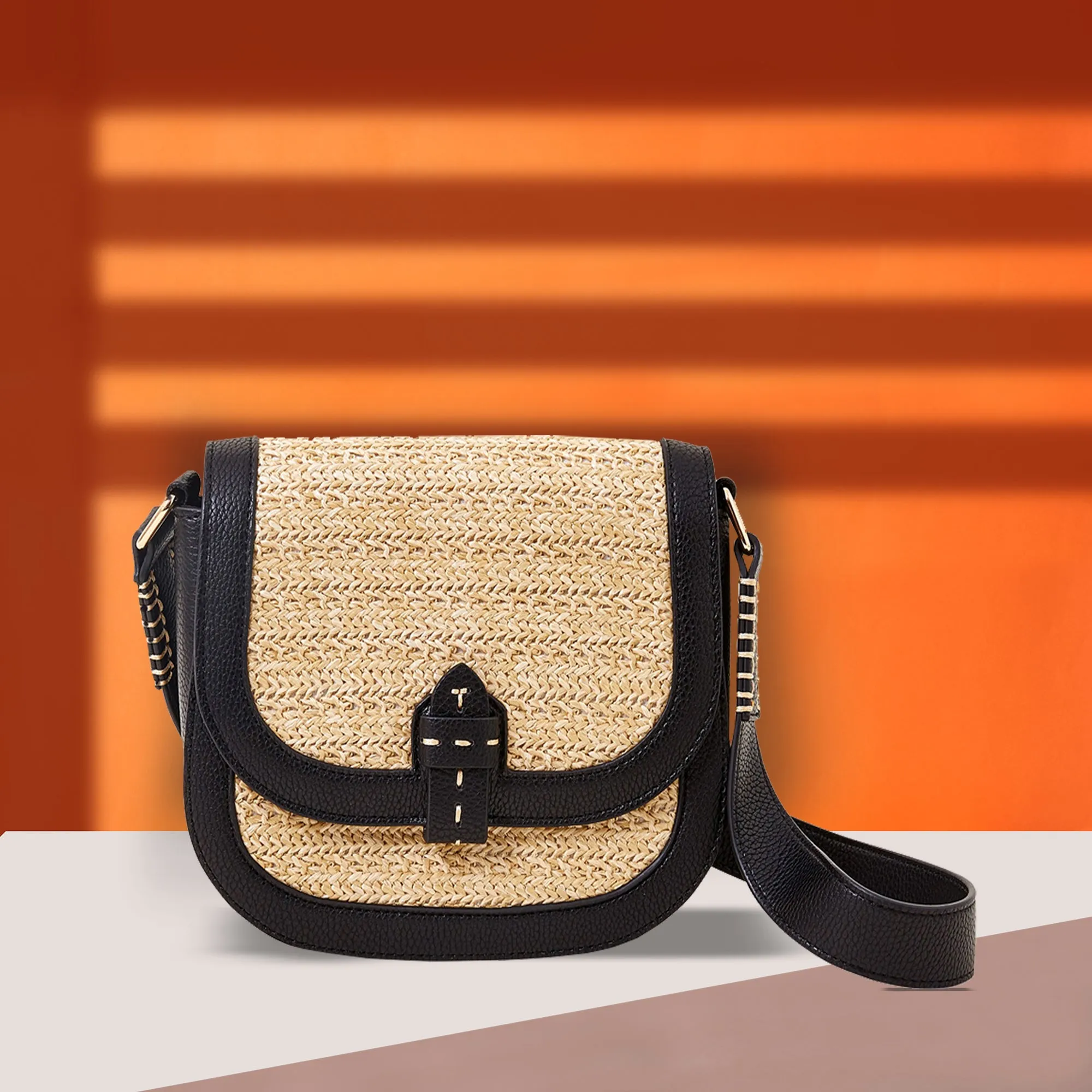 Accessorize London Black Raffia Flap Sling Bag