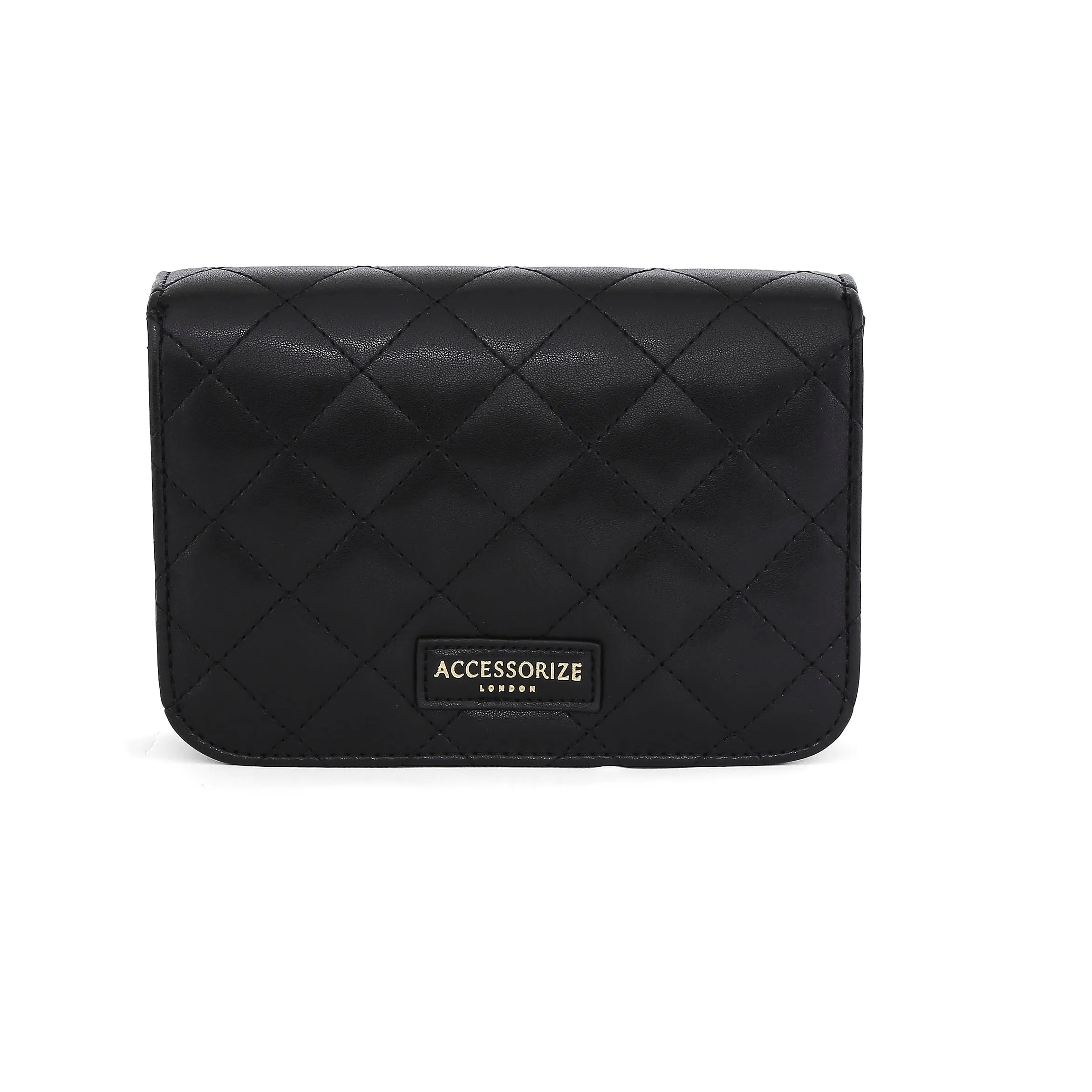 Accessorize London women's Faux Leather Black Erin Quilted Sling bag