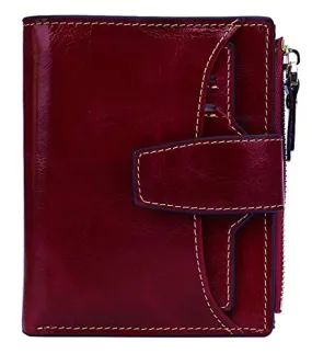 AINIMOER Women's RFID Blocking Leather Small Compact Bi-fold Zipper Pocket Wallet Card Case Purse (Waxed Wine)