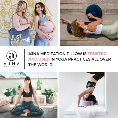 AJNA Zafu Yoga Pillow Round Velvet Cover Cotton Liner Machine Free Carry Bag