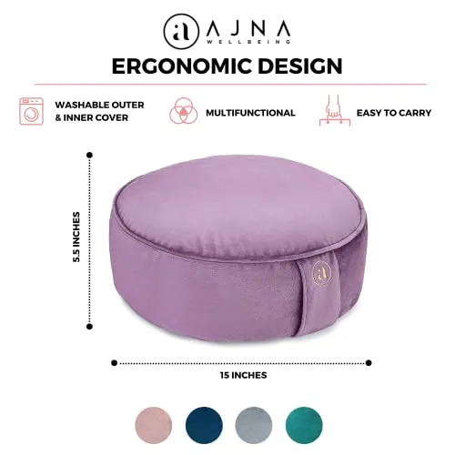 AJNA Zafu Yoga Pillow Round Velvet Cover Cotton Liner Machine Free Carry Bag