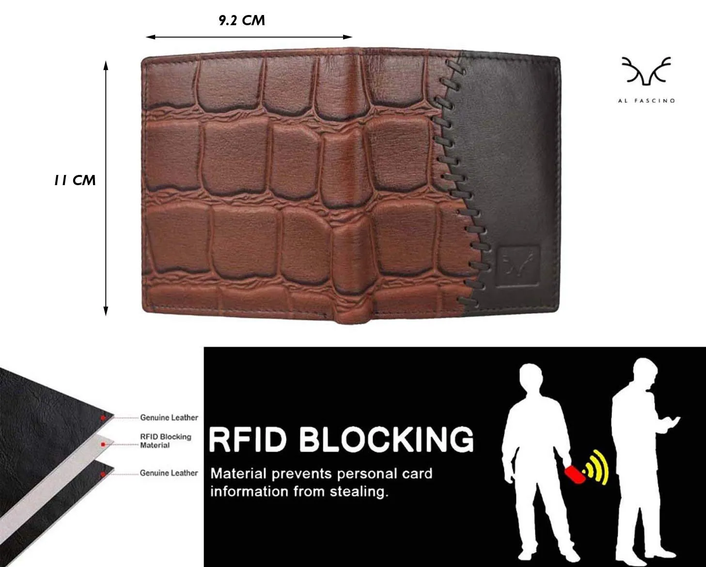 AL FASCINO Brown and Black Leather Wallet/Purse for Men