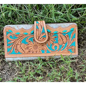 American Darling Tan Cowhide & Tooled Wallet