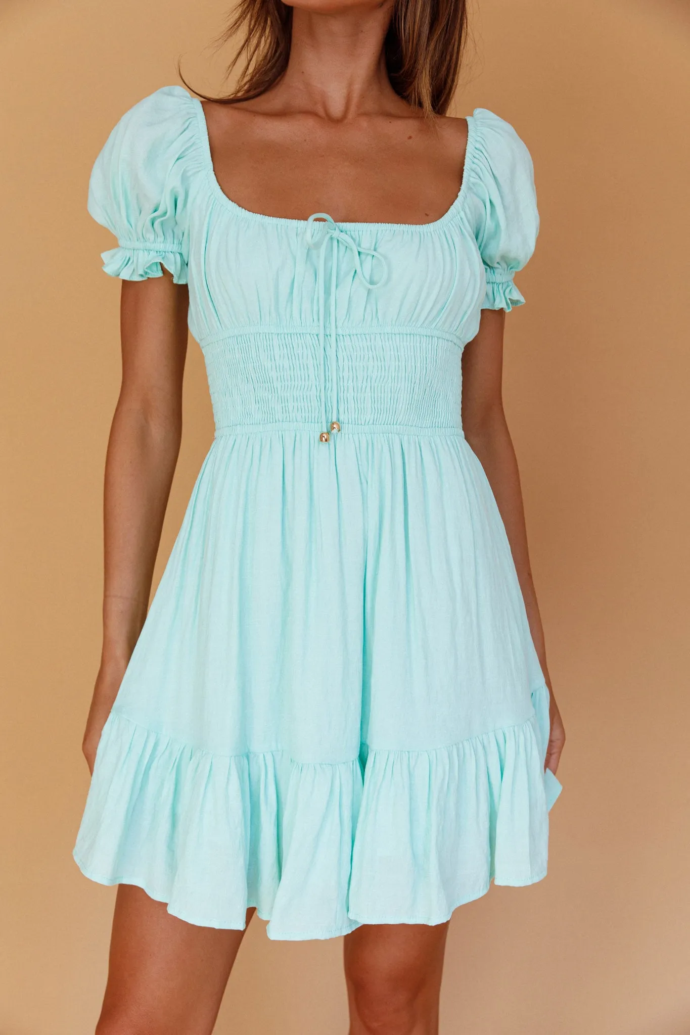 Amilie Shirred Waist Sundress Mint