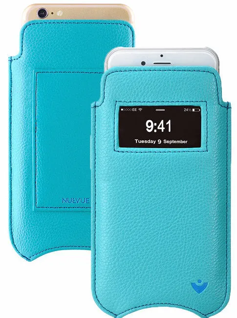 Apple iPhone 12 mini Pouch Wallet Case | Blue Vegan Leather | Screen Cleaning Sanitizing Lining | Smart Window