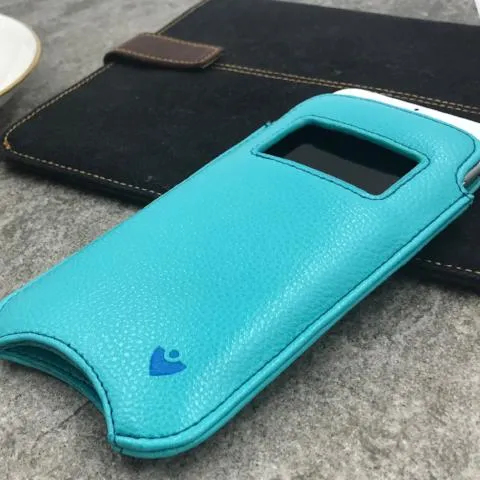 Apple iPhone 12 mini Pouch Wallet Case | Blue Vegan Leather | Screen Cleaning Sanitizing Lining | Smart Window