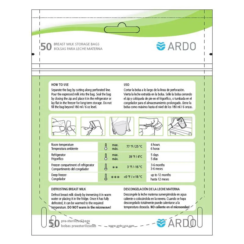 Ardo Easy Store Milk Storage Bag, 50 Pieces