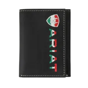 Ariat Mexican Flag TriFold Black Leather Wallet