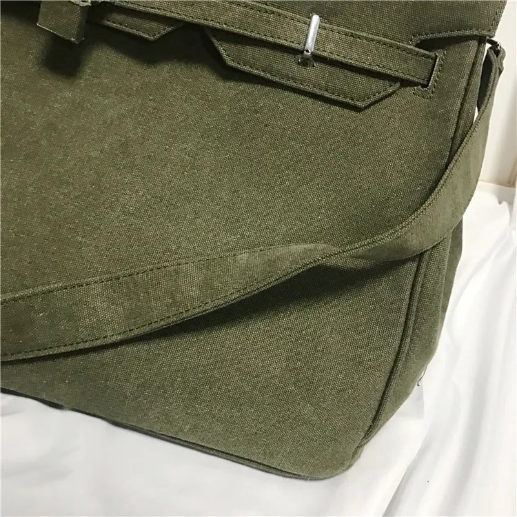 Army green Retro canvas leather tote buckle men/women's weekender travel overnight bag