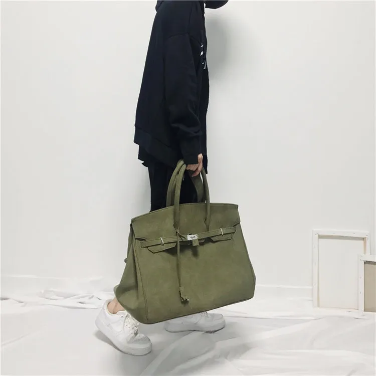 Army green Retro canvas leather tote buckle men/women's weekender travel overnight bag