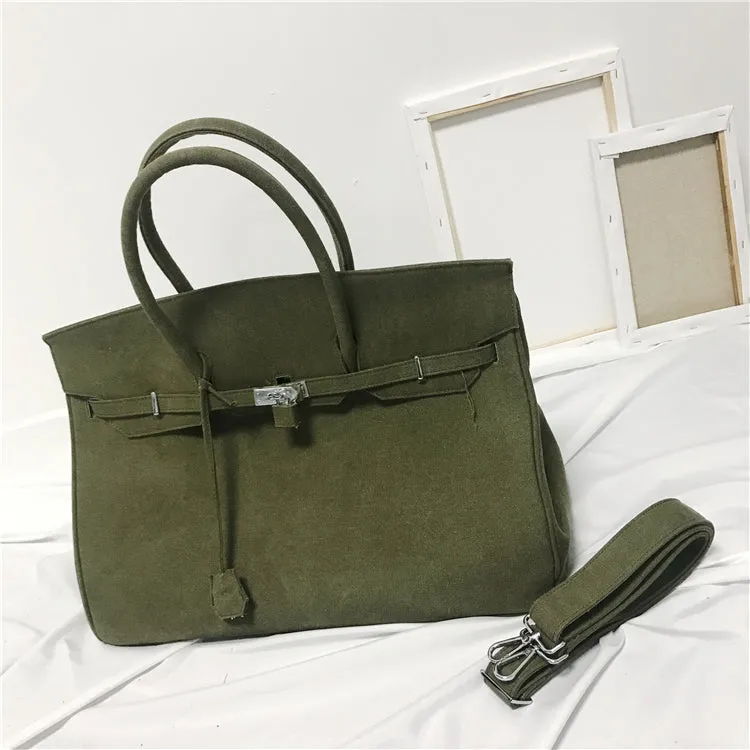 Army green Retro canvas leather tote buckle men/women's weekender travel overnight bag