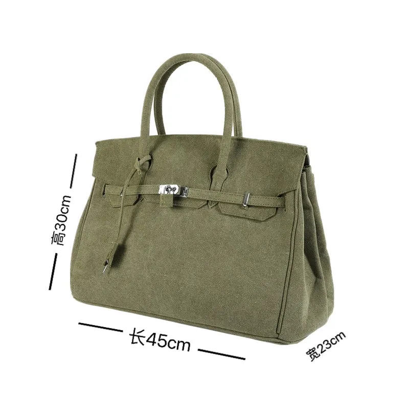 Army green Retro canvas leather tote buckle men/women's weekender travel overnight bag