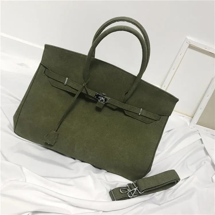 Army green Retro canvas leather tote buckle men/women's weekender travel overnight bag