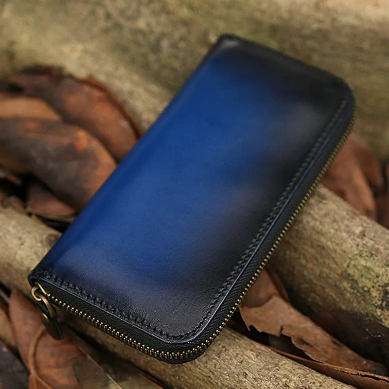 Around Zip Leather Long Wallet Mens Minimalist Zipper Clutch Wallet for Men