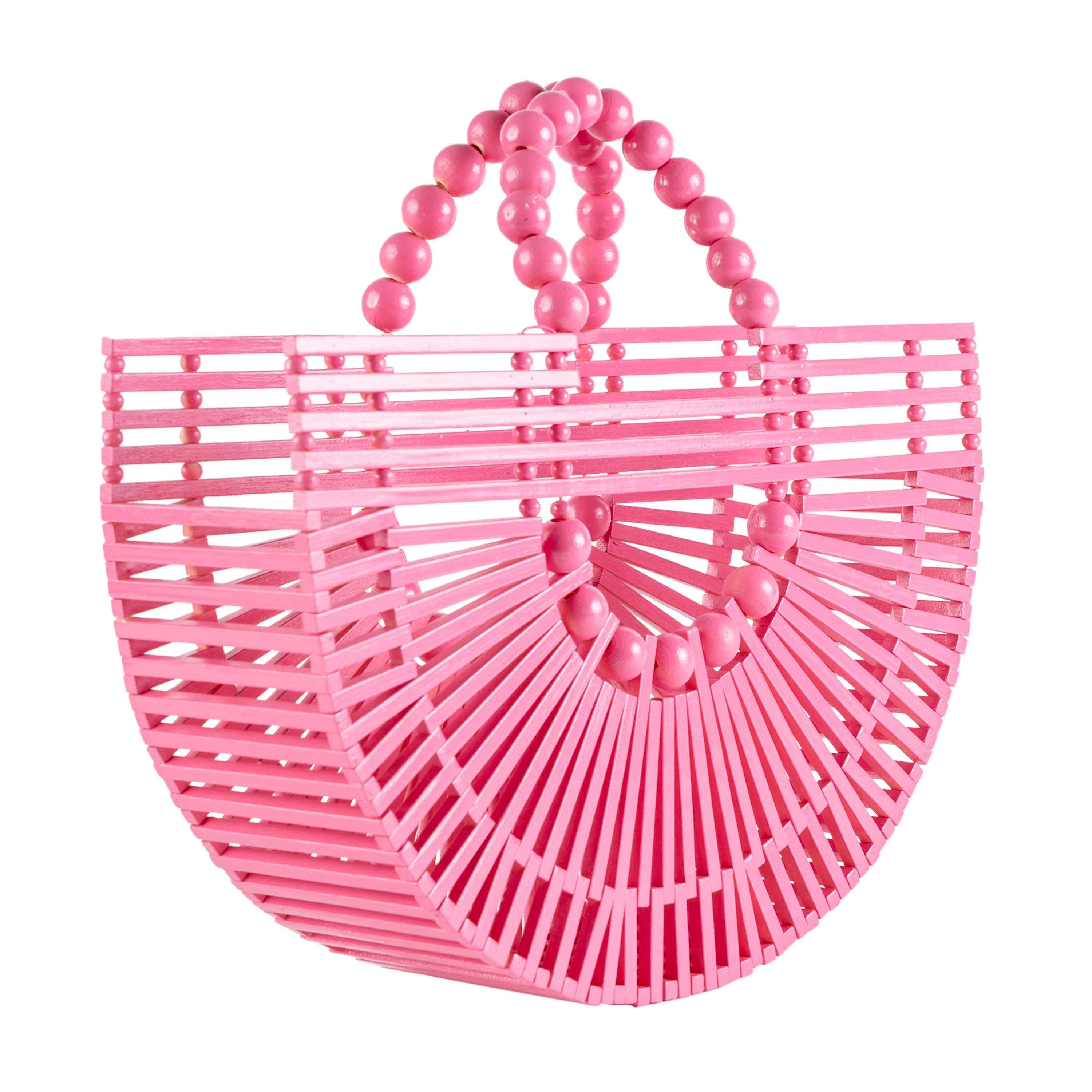 Bamboo Tote - Handcrafted Basket Bag for Women Pink