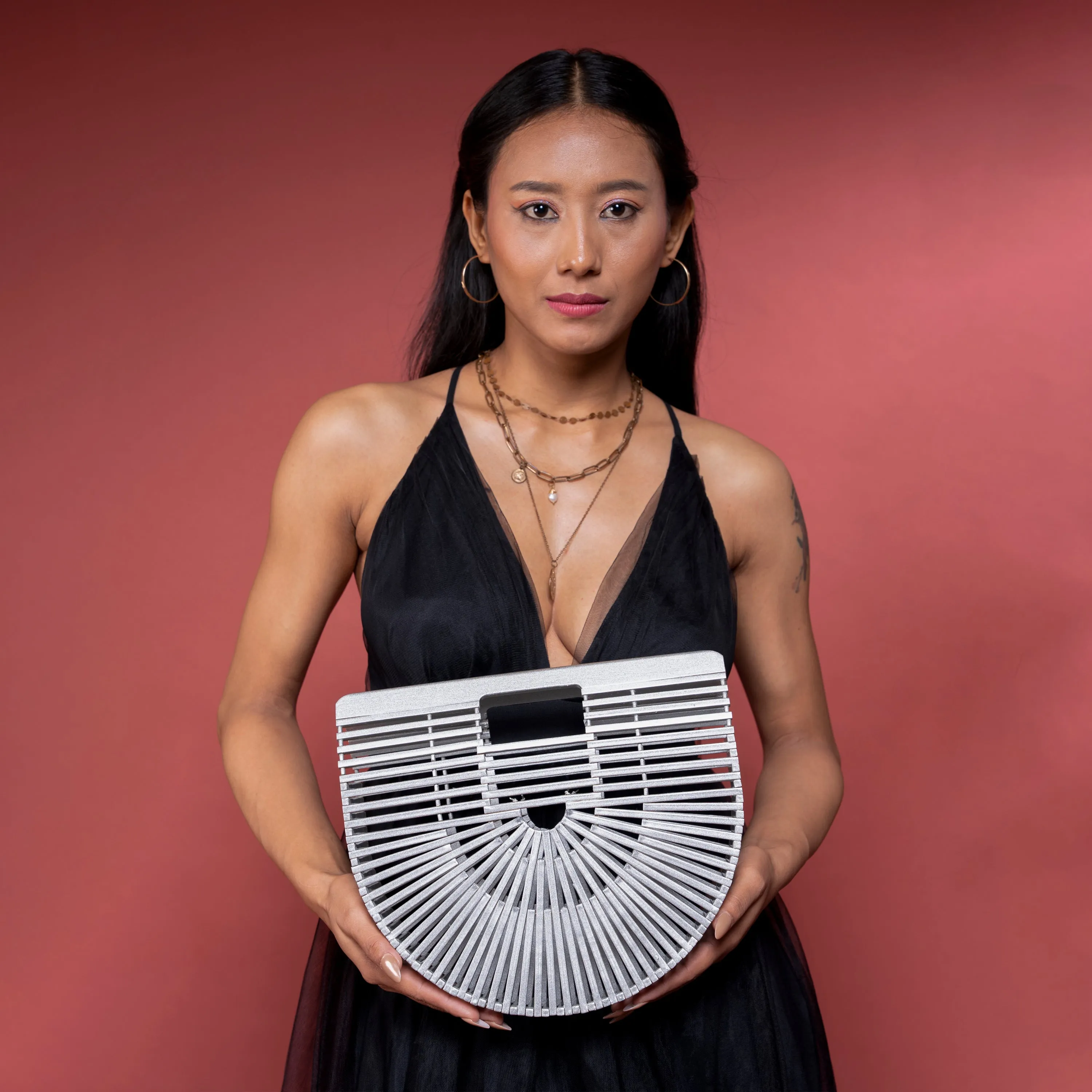 Bamboo Tote - Handcrafted Basket Bag for Women Silver