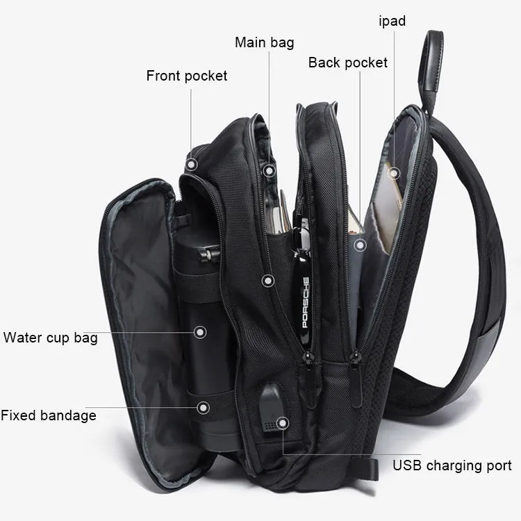 BANGE Fashion Casual Shoulder Bag Outdoor USB Chest Bag (Black)