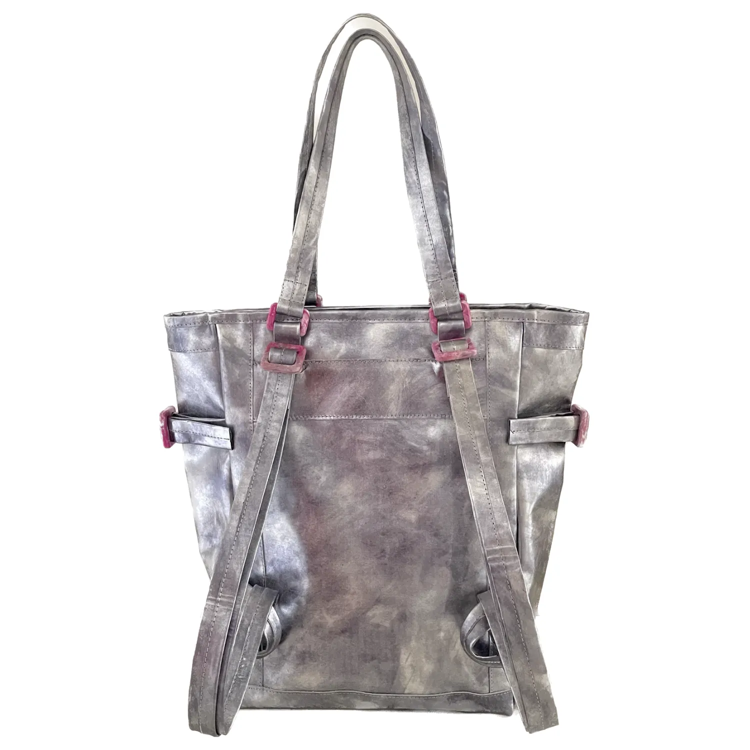 Barbarella Silver Repurposed Leather Tote Backpack Laptop Bag