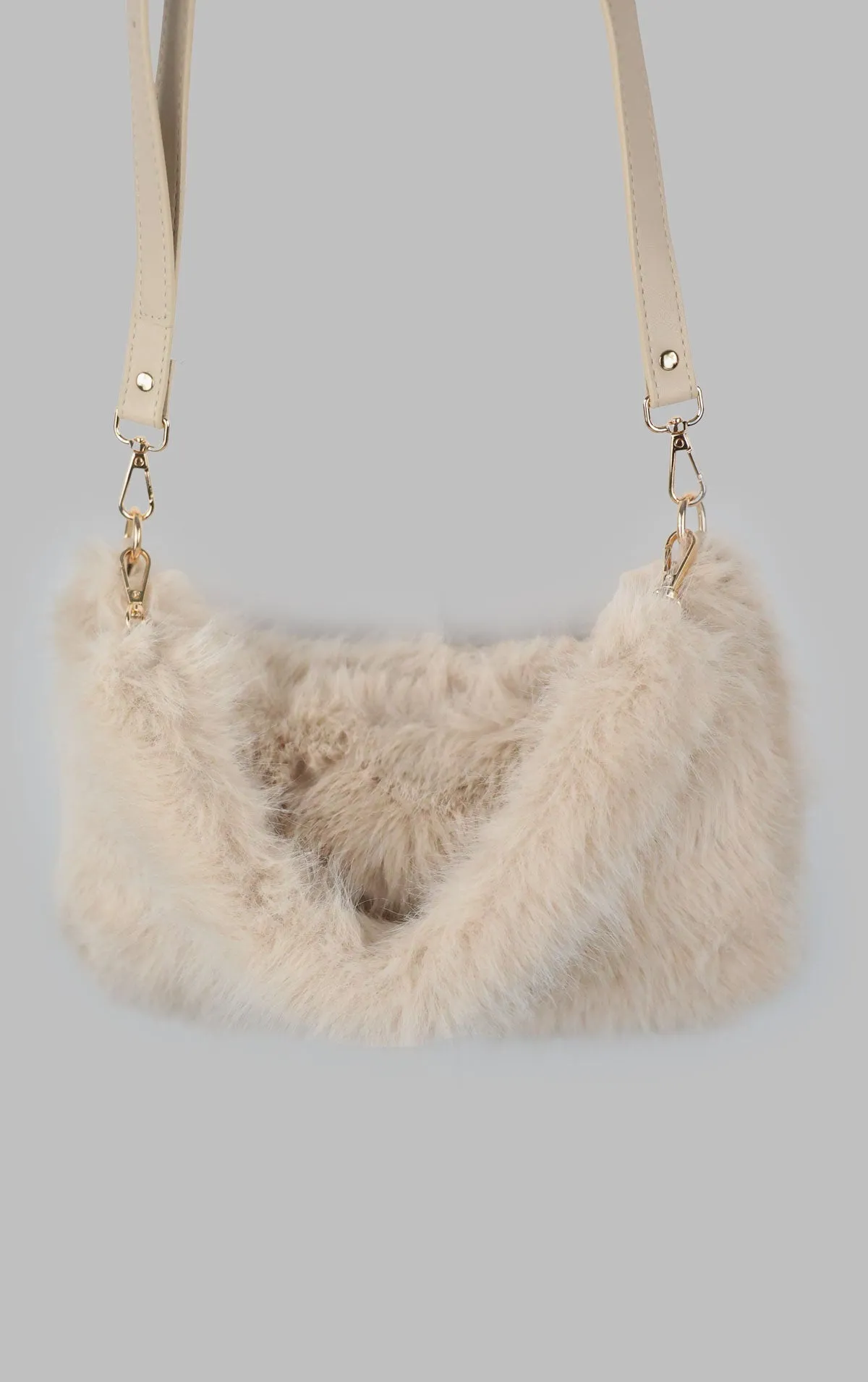 Beige Faux Fur Shoulder Bag