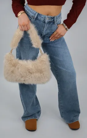 Beige Faux Fur Shoulder Bag