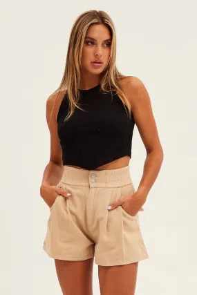 Beige Paper Bag Shorts High Waist