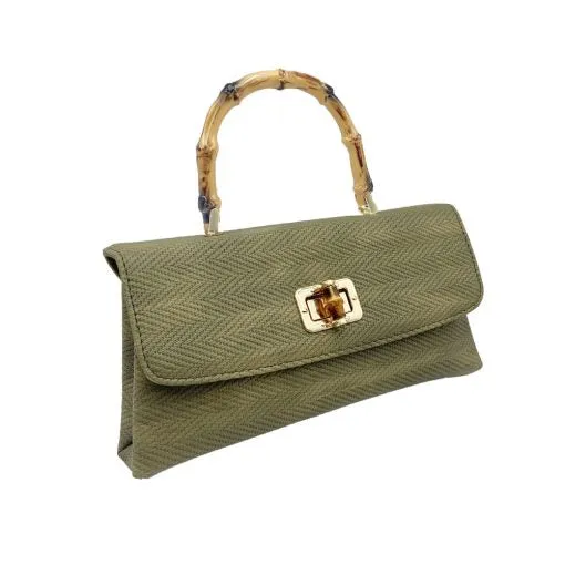 Belle Bamboo Handle Bag - Green