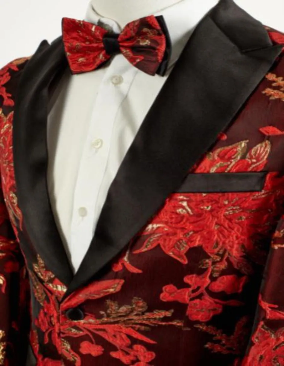 Big And Tall Tuxedo Jacket - Red ~ Black Paisley Floral Blazer