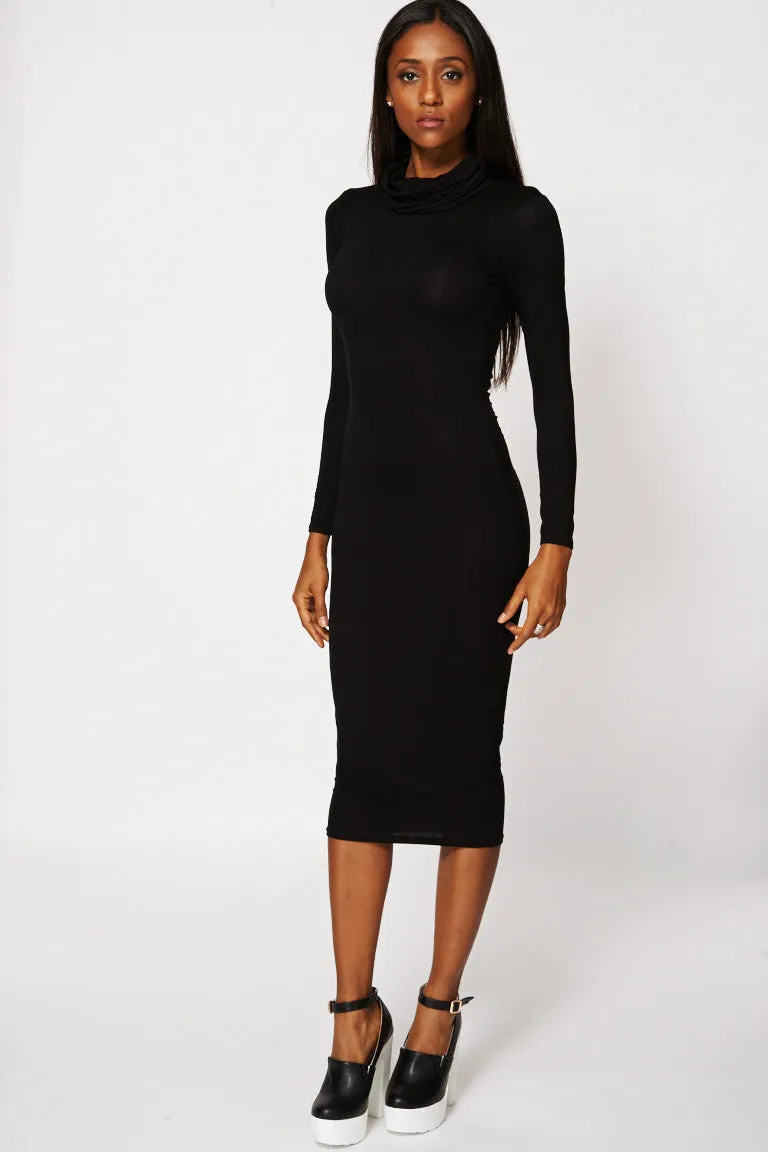 Black Cowl Neck Fitted Dress Ex-Branded