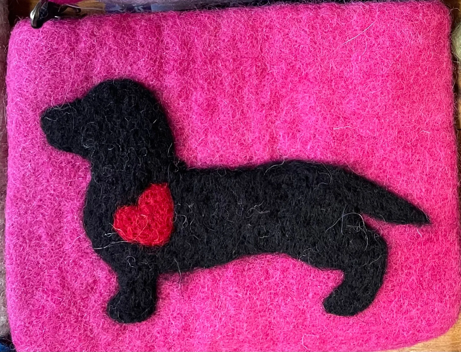 Black Dog with Heart on Pink Felt Coin Purse