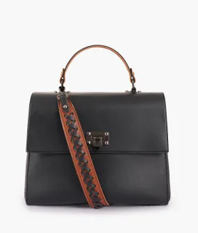 Black flap-over top-handle bag