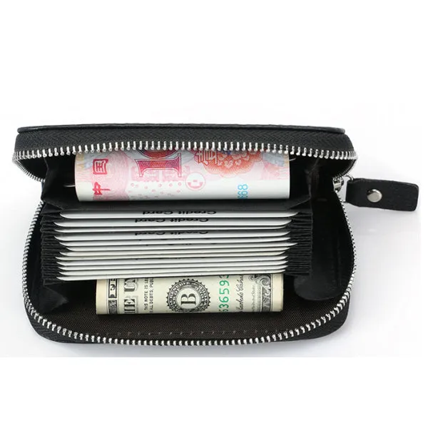 Black Genuine Leather RFID Zipper Wallet 黑色真皮 RFID 拉鍊錢包 CH19035