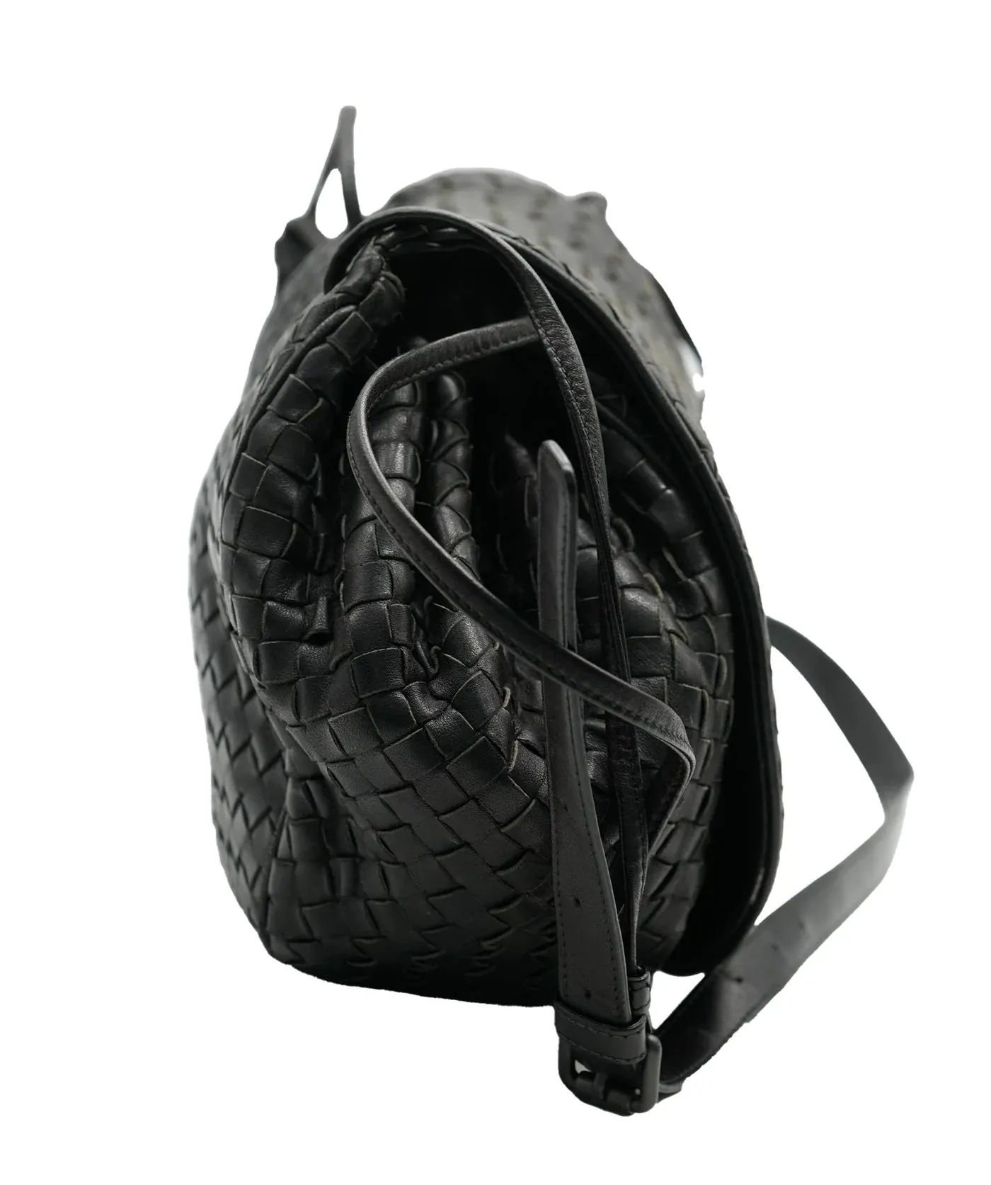 Black Nappa Intrecciato Messenger Flap Bag