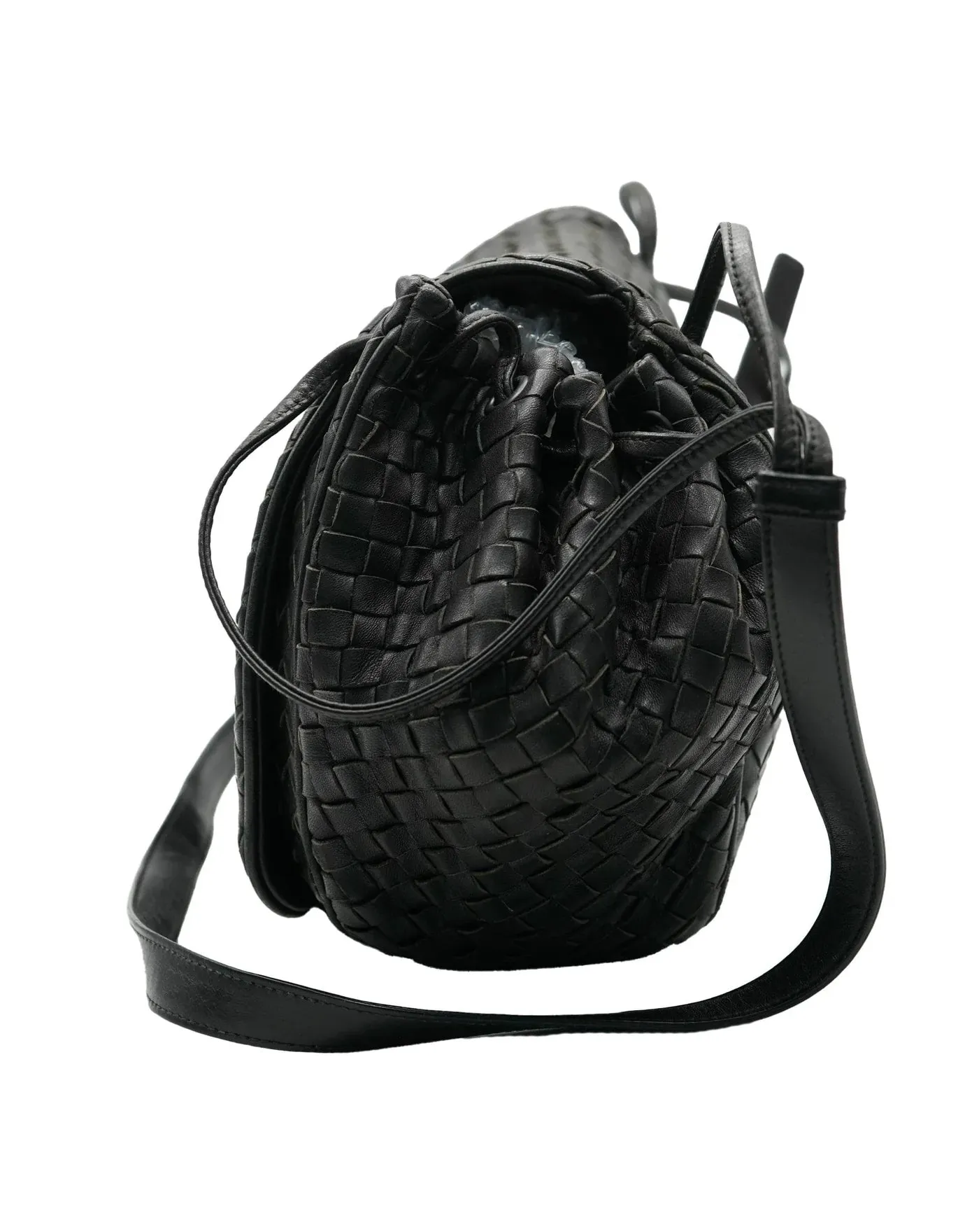 Black Nappa Intrecciato Messenger Flap Bag